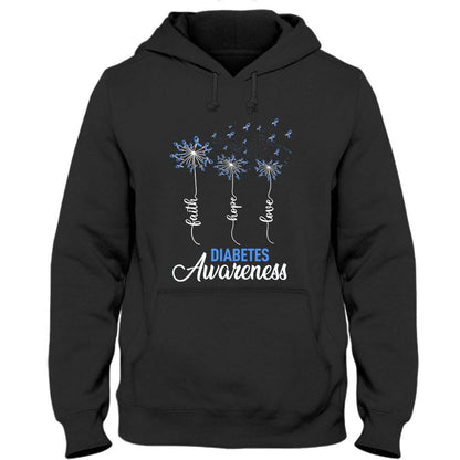 Faith Hope Love, Ribbon Dandelion, Diabetes Awareness Support Shirt