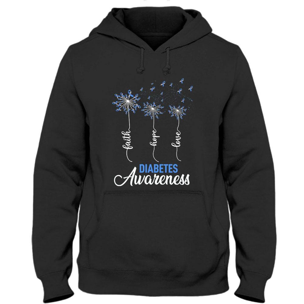 Faith Hope Love, Ribbon Dandelion, Diabetes Awareness Support Shirt