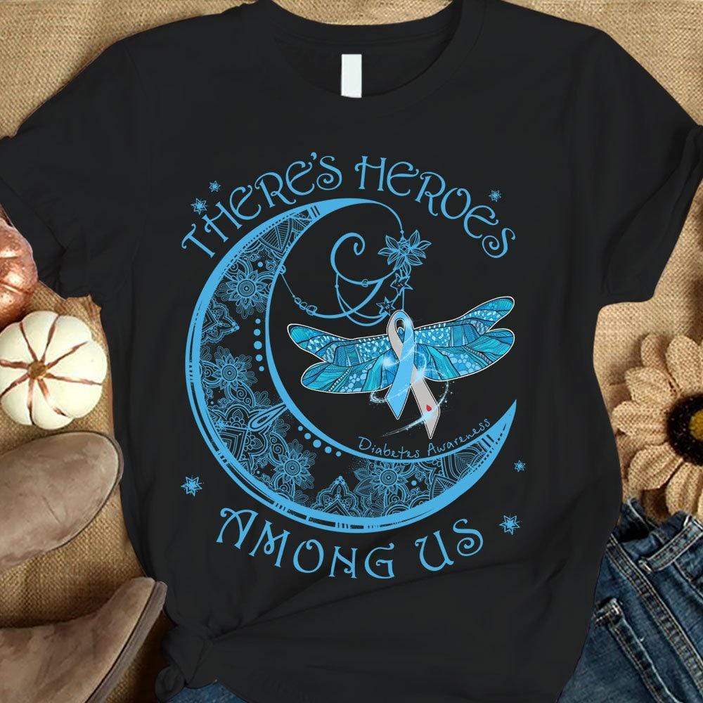 There's Heroes Among Us, Diabetes Awareness Shirt Ribbon Moon