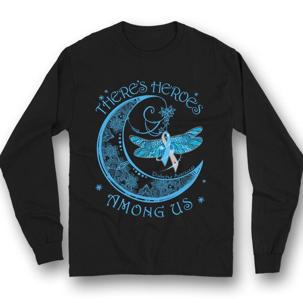 There's Heroes Among Us, Diabetes Awareness Shirt Ribbon Moon