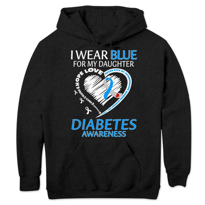 I Wear Blue For My Daughter, Ribbon Heart, Type 1 Diabetes Awareness Support Warrior Shirt