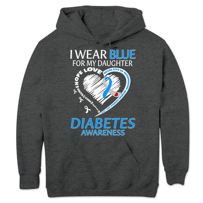 I Wear Blue For My Daughter, Ribbon Heart, Type 1 Diabetes Awareness Support Warrior Shirt