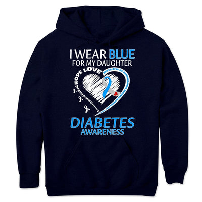 I Wear Blue For My Daughter, Ribbon Heart, Type 1 Diabetes Awareness Support Warrior Shirt