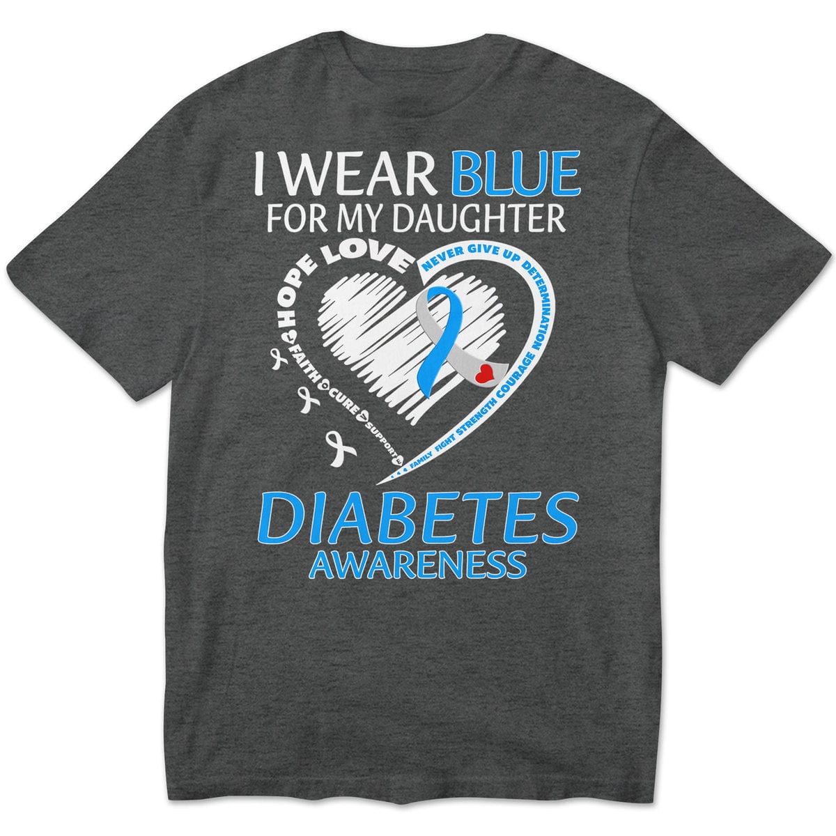 Llevo puesto el azul por mi hija, camiseta con lazo en forma de corazón para concienciar sobre la diabetes tipo 1