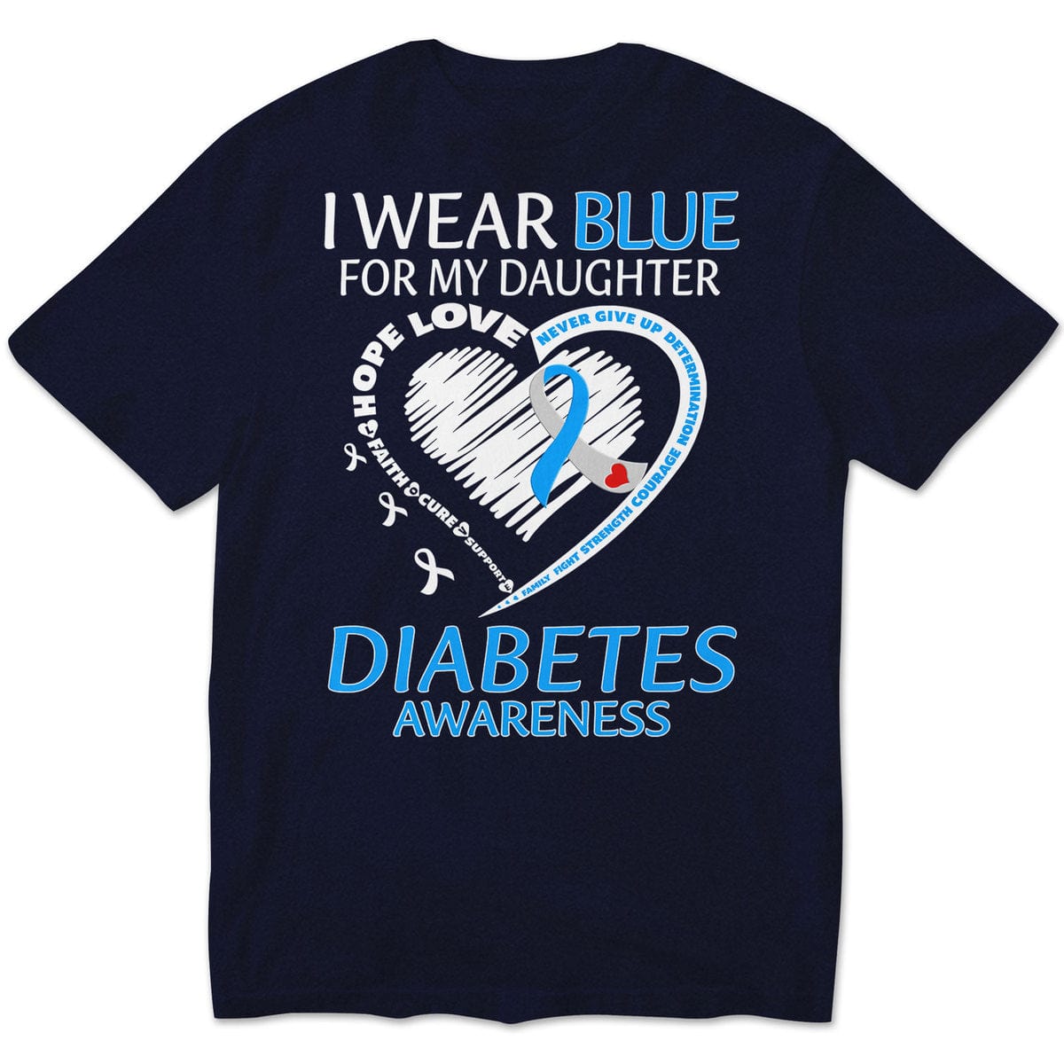 Llevo puesto el azul por mi hija, camiseta con lazo en forma de corazón para concienciar sobre la diabetes tipo 1