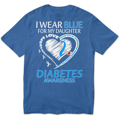 Llevo puesto el azul por mi hija, camiseta con lazo en forma de corazón para concienciar sobre la diabetes tipo 1