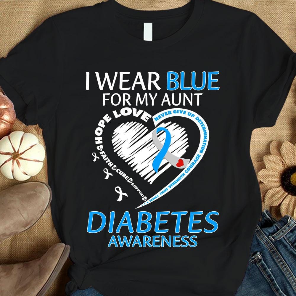 Llevo azul por mi tía, corazón de lazo, camiseta de apoyo a la concienciación sobre la diabetes