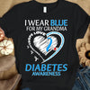 I Wear Blue For My Grandma, Ribbon Heart, Diabetes Awareness Support Warrior Shirt
