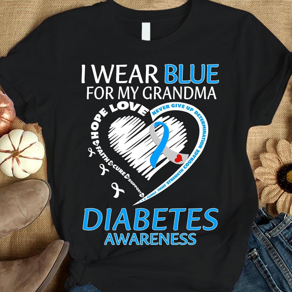 I Wear Blue For My Grandma, Ribbon Heart, Diabetes Awareness Support Warrior Shirt