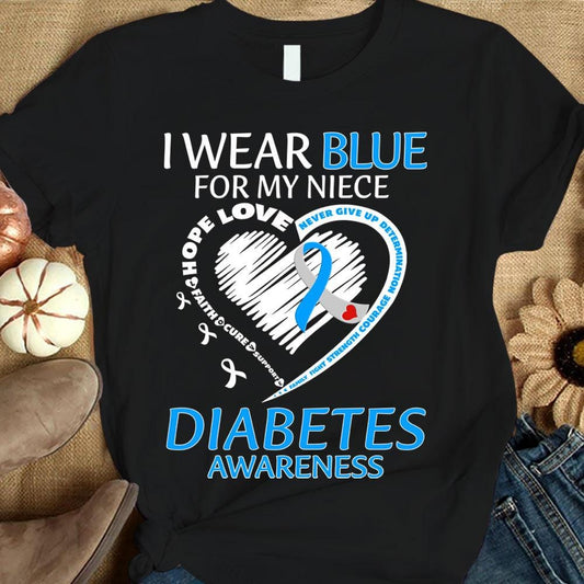 Llevo azul por mi sobrina, corazón de lazo, camiseta de apoyo a la concientización sobre la diabetes tipo 1