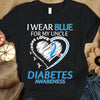 I Wear Blue For My Uncle, Ribbon Heart, Diabetes Awareness Support Warrior Shirt