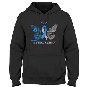 Camiseta de apoyo para la concienciación sobre la diabetes, con lazo azul y mariposa, con fe, esperanza, amor y curación