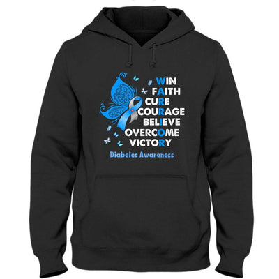 Win Faith Cure Overcome, Diabetes Survivor Awareness Shirt, Blue Ribbon Butterfly