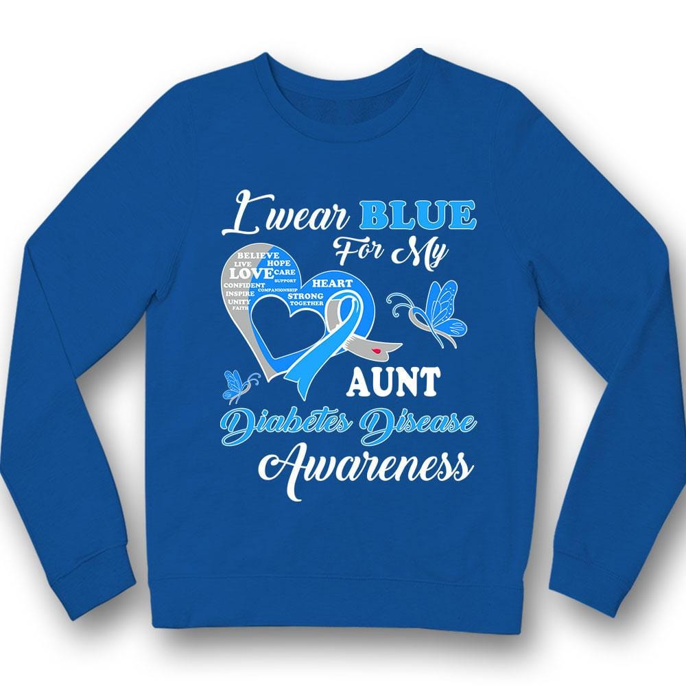 I Wear Blue For Aunt, Diabetes Awareness Shirt, Ribbon Butterfly