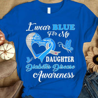 I Wear Blue For Daughter, T1D Diabetes Awareness Shirt, Ribbon Butterfly