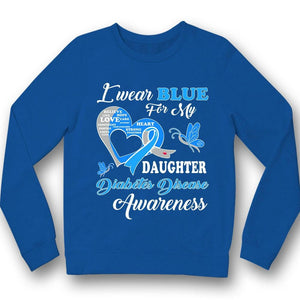 Llevo puesto el azul por mi hija, camiseta de concienciación sobre la diabetes tipo 1, lazo con mariposa