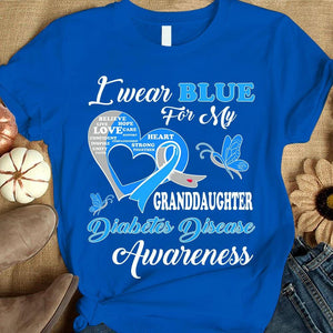 I Wear Blue For Granddaughter, Type 1 Diabetes Awareness Shirt, Ribbon Butterfly