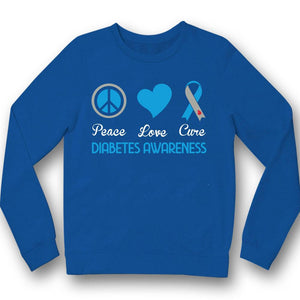 Camiseta con lazo azul y concienciación sobre la diabetes, Peace Love Cure