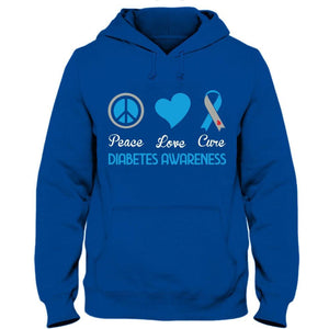 Camiseta con lazo azul y concienciación sobre la diabetes, Peace Love Cure