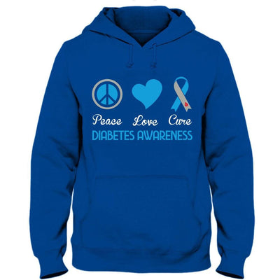 Peace Love Cure, Diabetes Awareness Shirt, Blue Ribbon Heart