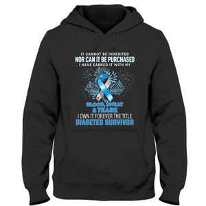 Camiseta de apoyo para sobrevivientes de la diabetes con lazo azul, sangre, sudor y lágrimas