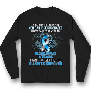 Camiseta de apoyo para sobrevivientes de la diabetes con lazo azul, sangre, sudor y lágrimas