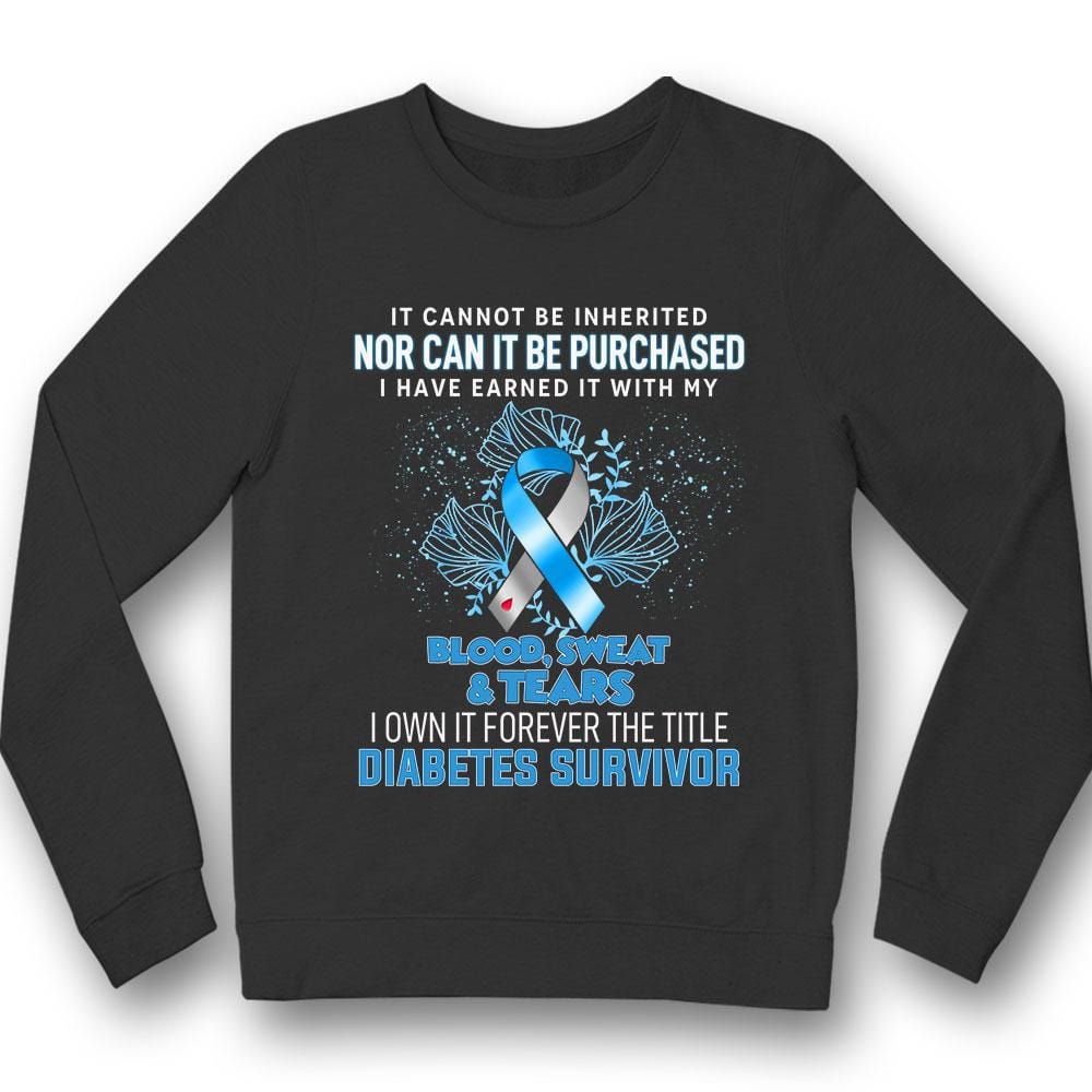 Blood Sweat Tears, Diabetes Awareness Support Survivor Shirt, Blue Ribbon