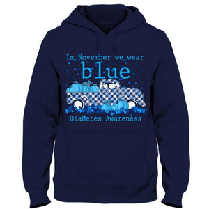 Camisetas del mes de concientización sobre la diabetes. En noviembre usamos calabazas azules para autos