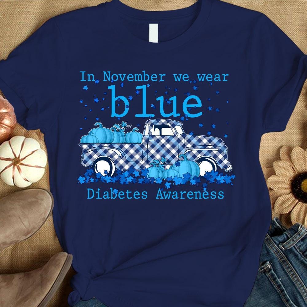 Camisetas del mes de concientización sobre la diabetes. En noviembre usamos calabazas azules para autos