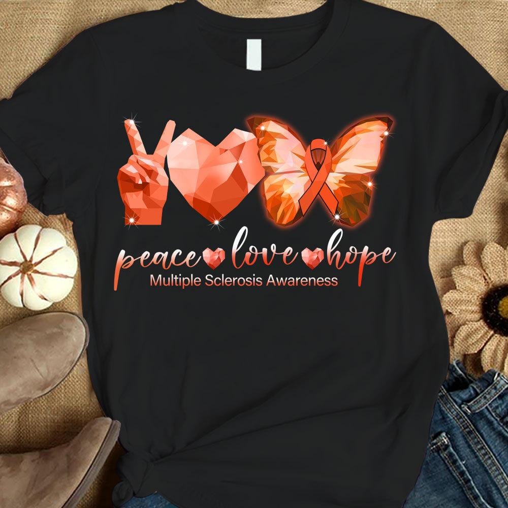 Peace Love Hope, Butterfly Heart, Multiple Sclerosis Awareness Shirt