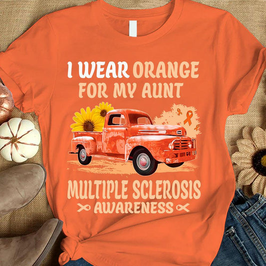 Llevo naranja por mi tía, lazo, girasol y coche, camiseta de apoyo a la concienciación sobre la esclerosis múltiple