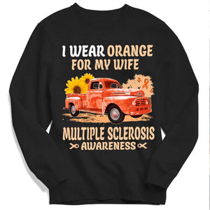 Llevo naranja por mi esposa, lazo, girasol y coche, sudadera con capucha y camiseta con esclerosis múltiple