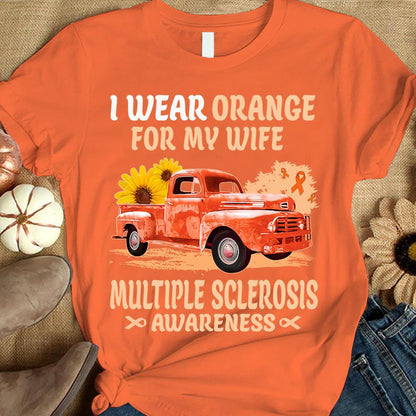 Llevo naranja por mi esposa, lazo, girasol y auto, camiseta de apoyo para la concienciación sobre la esclerosis múltiple