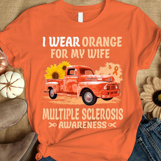 Llevo naranja por mi esposa, lazo, girasol y auto, camiseta de apoyo para la concienciación sobre la esclerosis múltiple