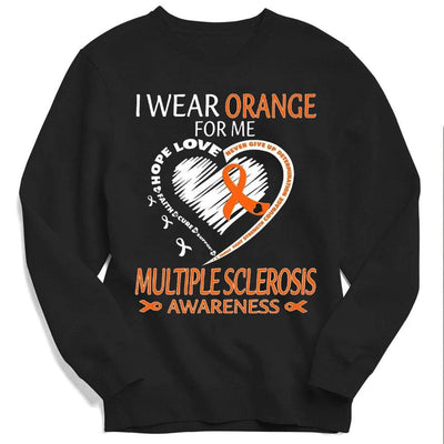 I Wear Orange For Me, Ribbon Heart Multiple Sclerosis Hoodie, Shirt