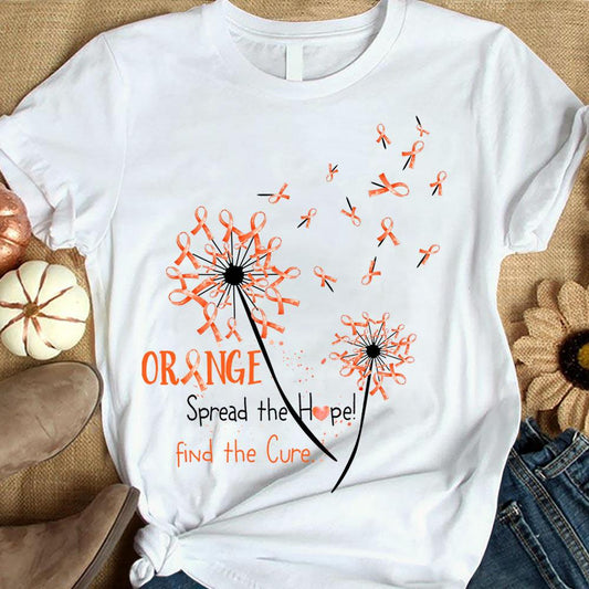 Difunde la esperanza y encuentra la cura, camiseta con lazo naranja y diente de león para concienciar sobre la esclerosis múltiple