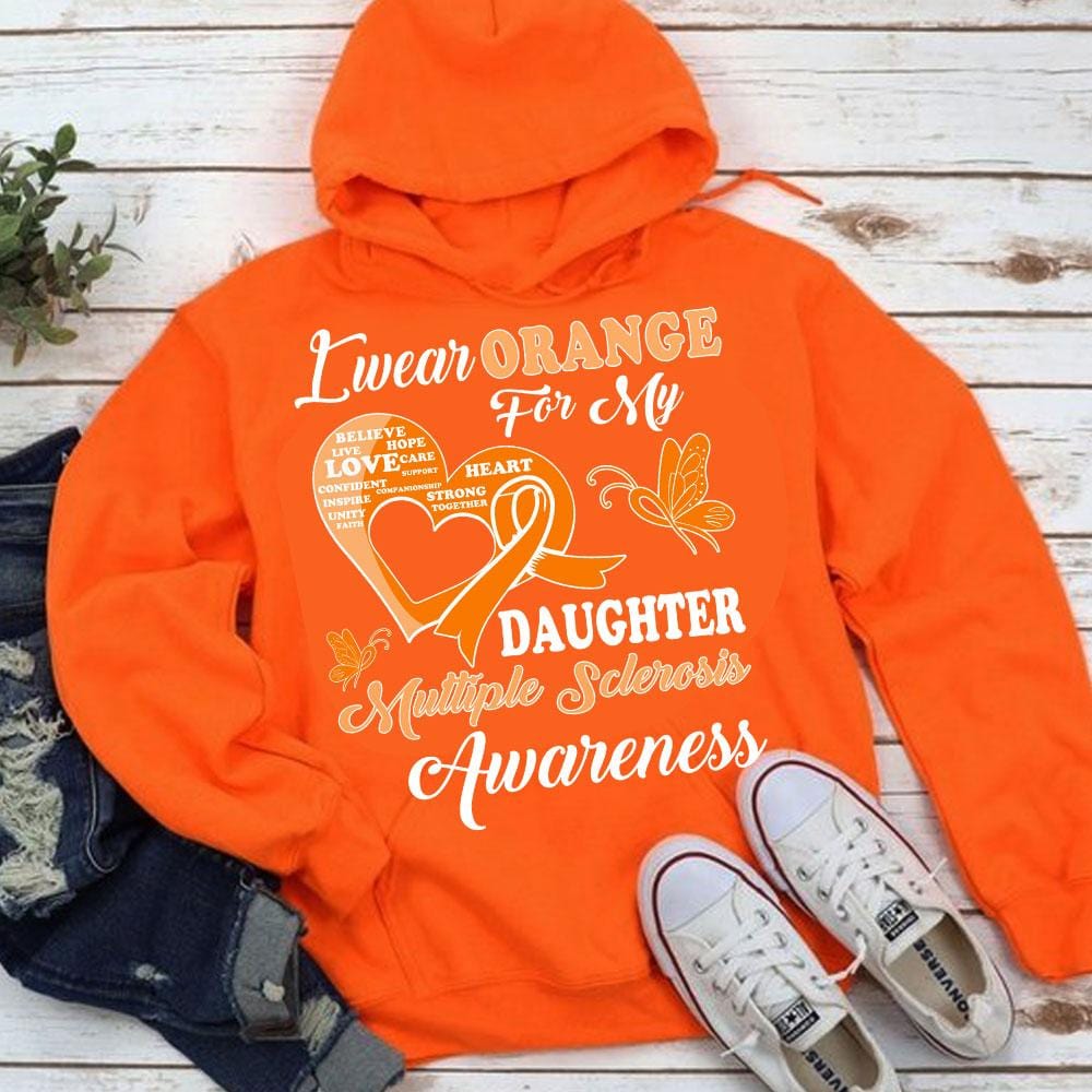 I Wear Orange For Daughter, Multiple Sclerosis Awareness Support Shirt, Ribbon Butterfly