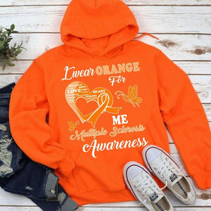 Sudadera con capucha y camiseta con lazo y mariposa para esclerosis múltiple "I Wear Orange For Me"