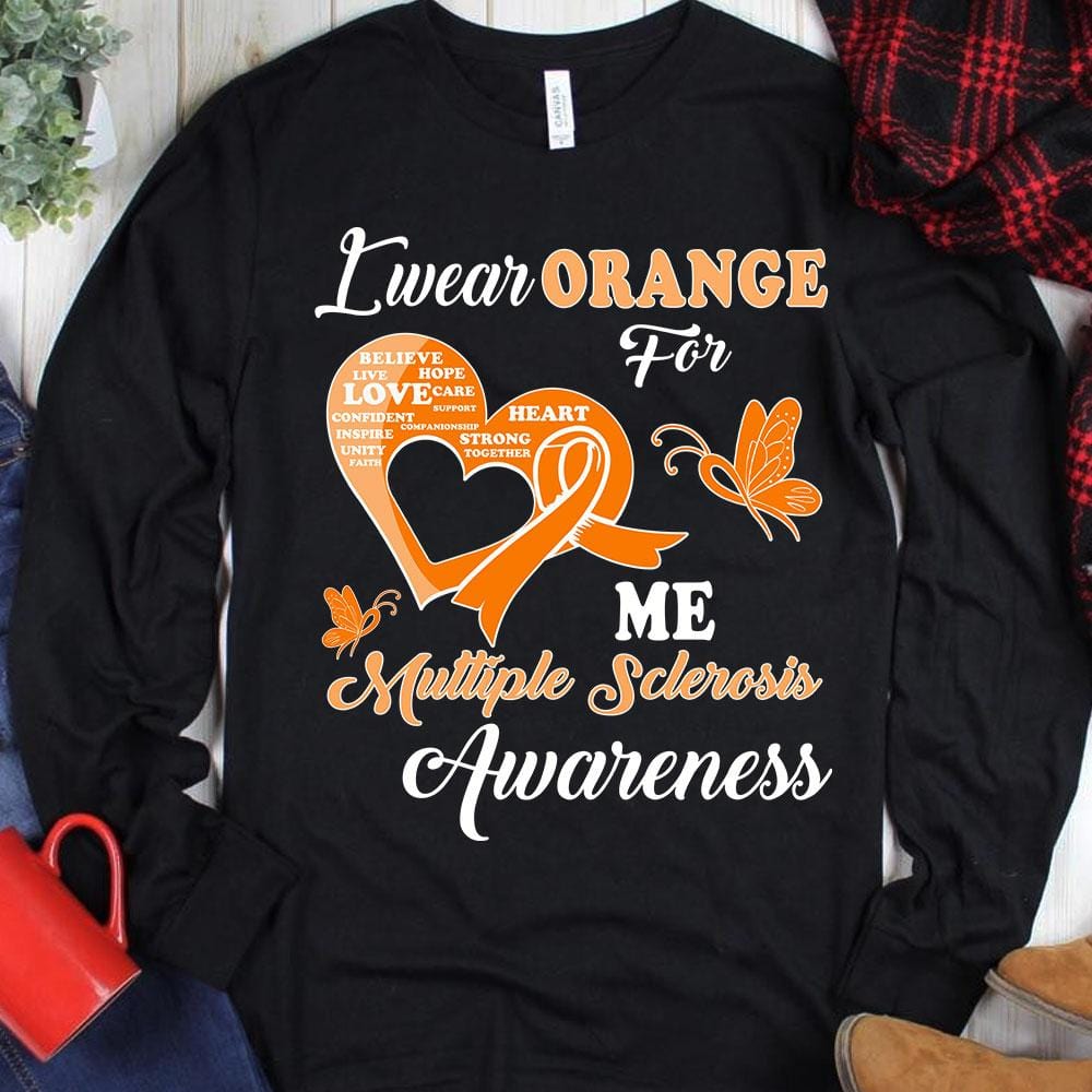 Sudadera con capucha y camiseta con lazo y mariposa para esclerosis múltiple "I Wear Orange For Me"