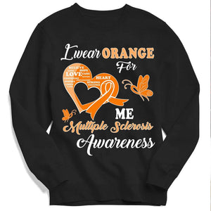 Sudadera con capucha y camiseta con lazo y mariposa para esclerosis múltiple "I Wear Orange For Me"