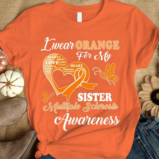 Llevo naranja por mi hermana, camiseta de apoyo a la concienciación sobre la esclerosis múltiple, lazo con mariposa
