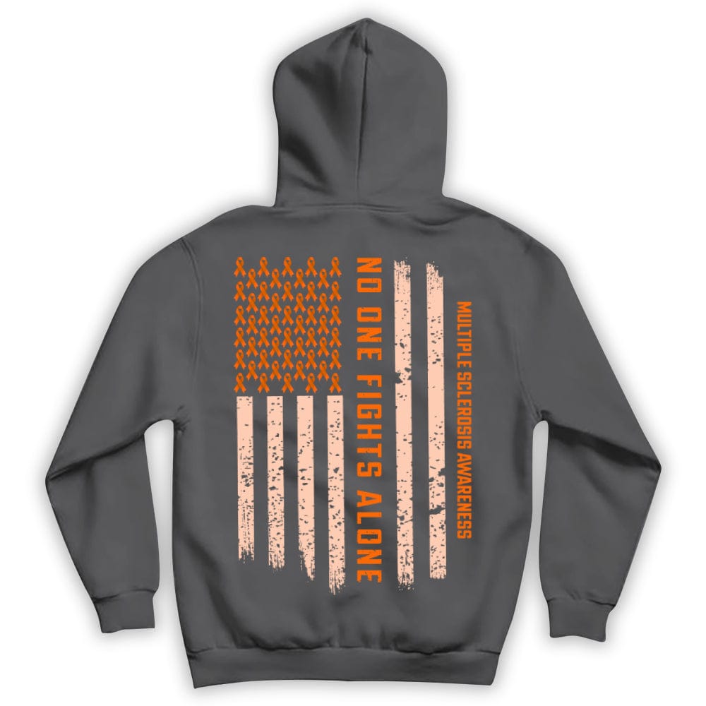 Multiple Sclerosis Warrior Awareness Shirt, No One Fights Alone Ribbon American Flag