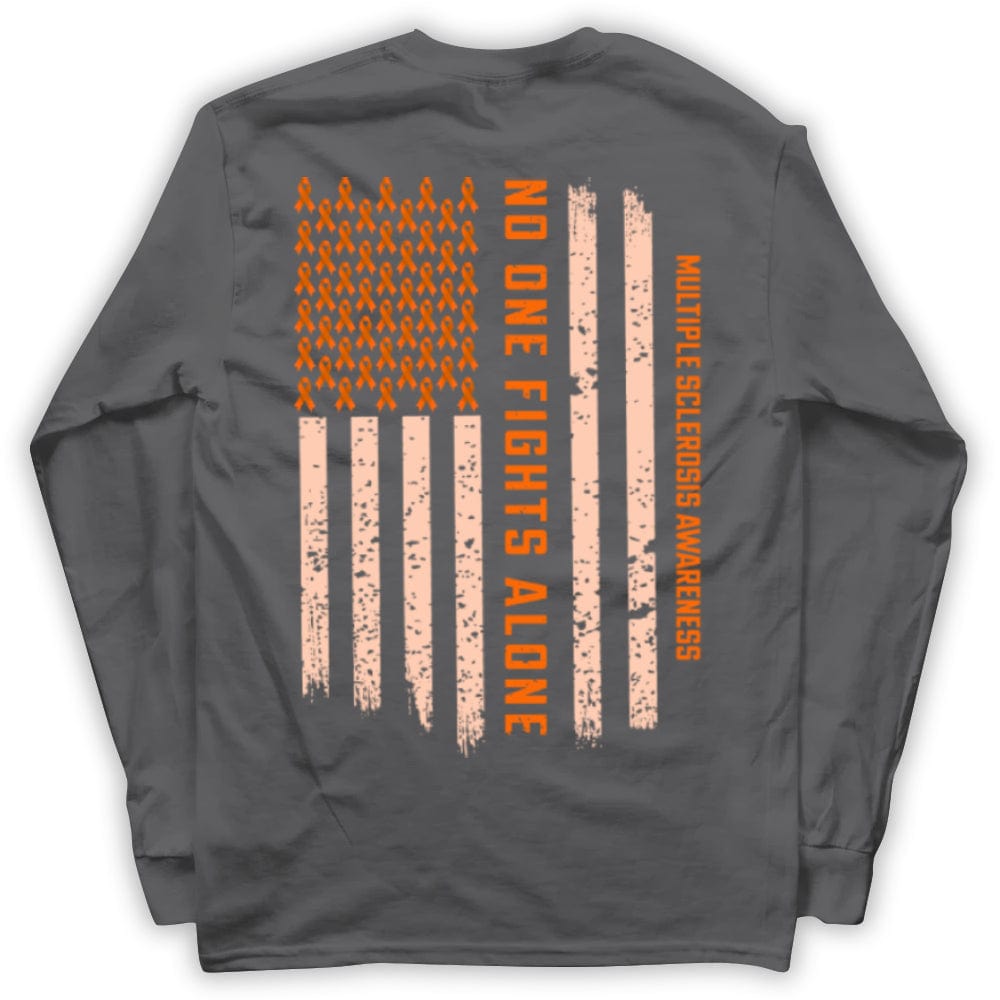 Multiple Sclerosis Warrior Awareness Shirt, No One Fights Alone Ribbon American Flag