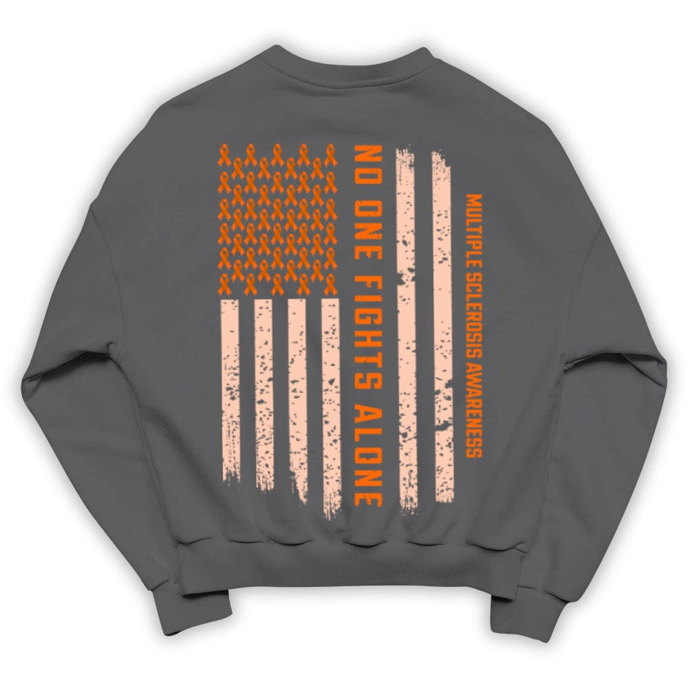 Multiple Sclerosis Warrior Awareness Shirt, No One Fights Alone Ribbon American Flag