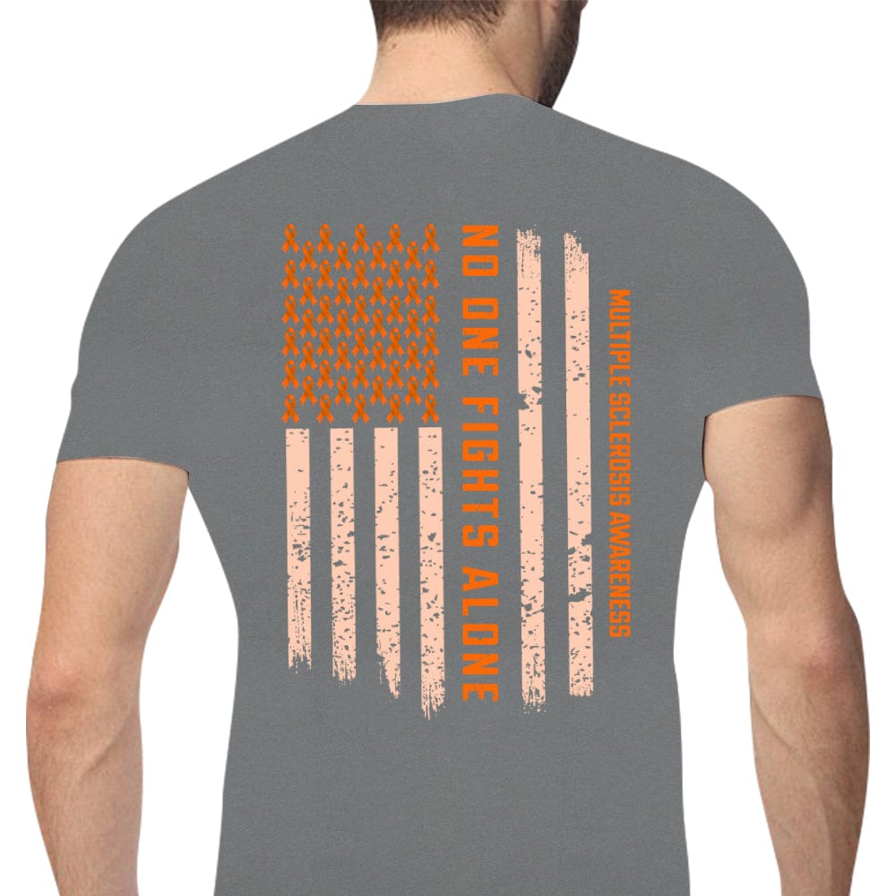 Multiple Sclerosis Warrior Awareness Shirt, No One Fights Alone Ribbon American Flag