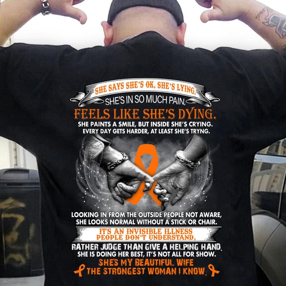 Multiple Sclerosis Warrior Awareness Shirt, Beautiful Wife Strongest Woman Orange Ribbon