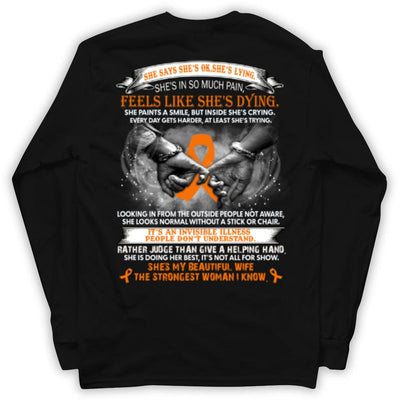 Multiple Sclerosis Warrior Awareness Shirt, Beautiful Wife Strongest Woman Orange Ribbon