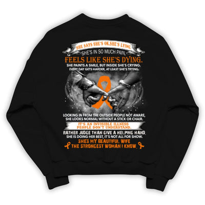 Multiple Sclerosis Warrior Awareness Shirt, Beautiful Wife Strongest Woman Orange Ribbon