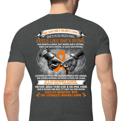 Multiple Sclerosis Warrior Awareness Shirt, Beautiful Wife Strongest Woman Orange Ribbon