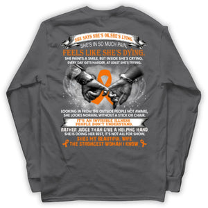 Multiple Sclerosis Warrior Awareness Shirt, Beautiful Wife Strongest Woman Orange Ribbon